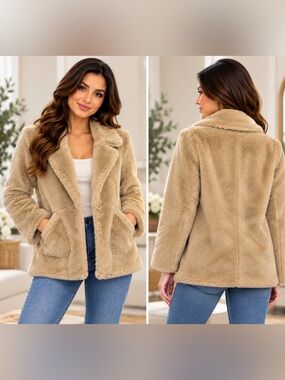 Only Plush Teddy Coat in Beige